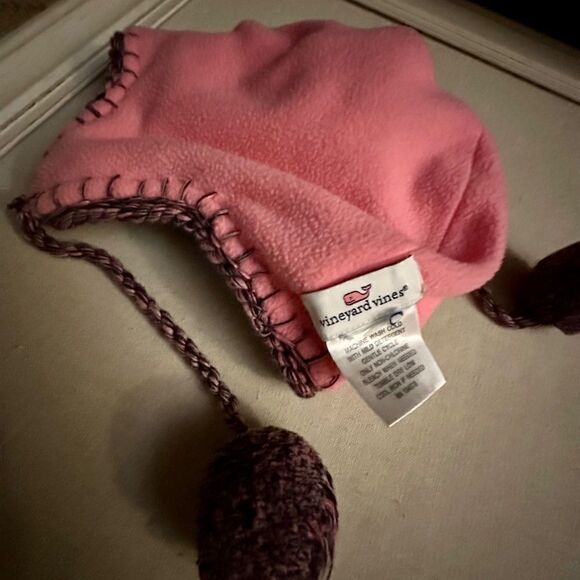 Vineyard Vines pink and blue striped Pom Pom hat with side braids - OS - Picture 6 of 7